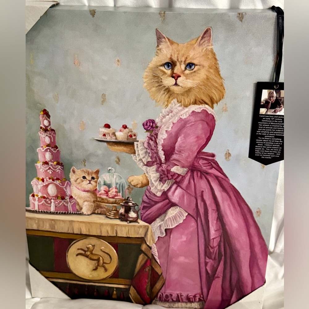 NWT Carol Lew Cat in Pink Dress Dessert Bakery Art Canvas